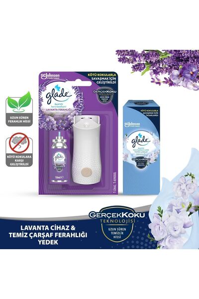 Glade Banyo Cihaz + Yedek Lavanta ve Yedek Temiz Çarşaf Ferahlığı Seti
