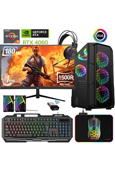 XASER Xsr474 Ryzen 5 5600 16gb Ram 512gb M.2 Nvme Ssd 8gb Rtx4060 24"curved 1...