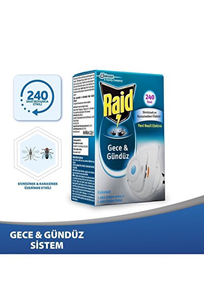 Raid Gece & Gündüz, Sinekkovar Cihaz Ve 1 Yedek, 240 Saat Etki (SİVRİSİNEK VE KARASİNEKLERE KARŞI)