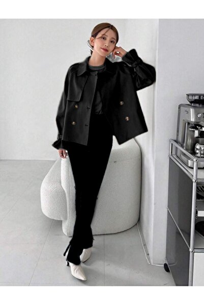 POD Biker Tarzı Kısa Trençkot