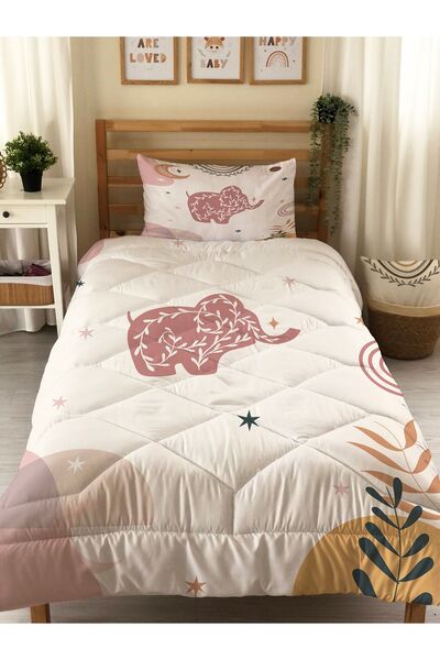 Evmila Çift Taraflı Sevimli Hayvan Desenli Kapitone Yorgan - Tek Kişilik Kişilik Uyku Seti-ÇARŞAFSIZ