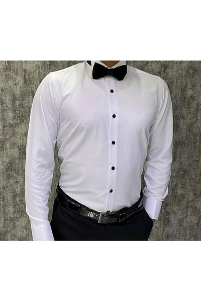 Terziayhan Γαμπρός Κοστούμι Slim Fit Πουκάμισο με Λευκό Γιακά με Μανικετόκουμπα Δώρο