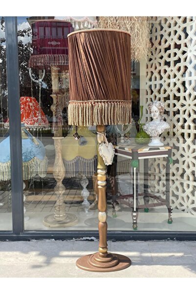artsondekorasyon Çikolata Kahve Işıltılı Silindir Lambader, El İşçiliğidir. (165cm)