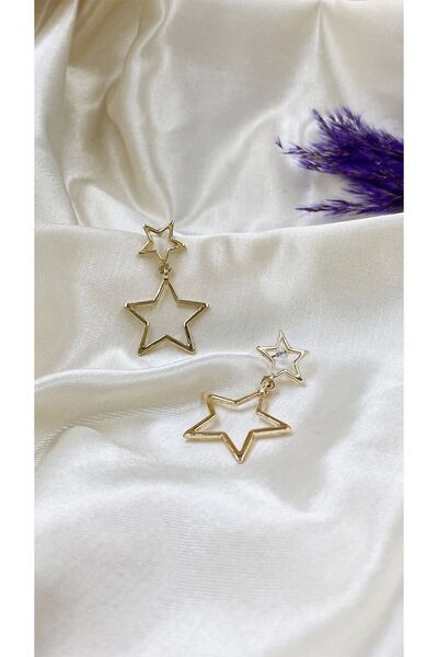 Eylülün Takısı Altın Rengi Yıldız Sallantılı Küpe