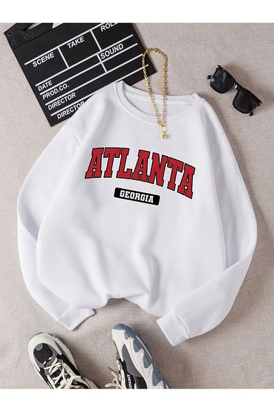 PALPİTO Λευκό Atlanta εμπριμέ γυναικείο φούτερ - Crew Neck