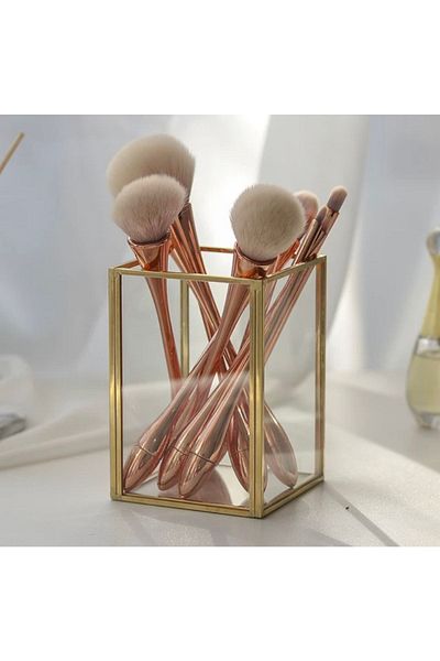 linabukett Custom Design Brass Cosmetic Storage Box - Gold Desktop, Lipstick Glass Jewelry