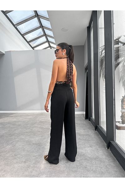 ESRAHELVACI Black Palazzo Trousers - Front Pleated