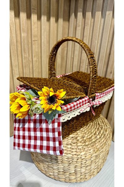 Decamor home Плетена кошница за пикник с капак - преносим и стилен дизайн