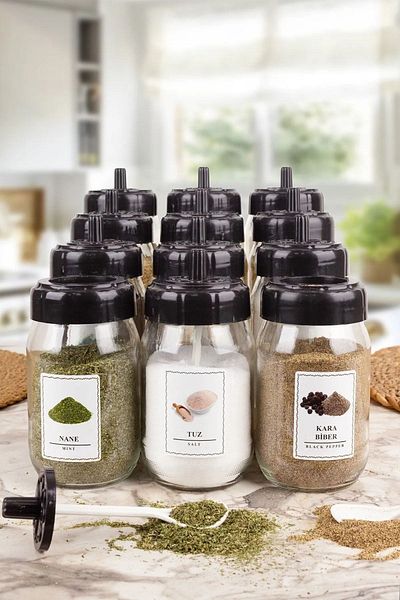 Rena Shop 12-Piece Glass Spice Bowl Set with Self-Spoon