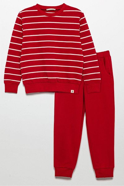 for you kids Red Striped Sweatshirt and Jogger Set