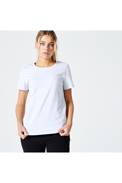 Decathlon Domyos Kadın Soluk Gri Spor Tişörtü 500 - Regular - Fitness Hafif A...
