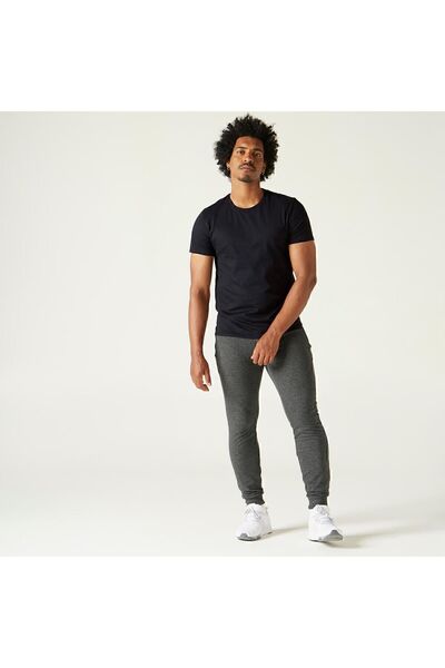 Decathlon Ανδρικό μαύρο αθλητικό μπλουζάκι Domyos 100 - Regular - Προπόνηση για ελαφρύ βάρος