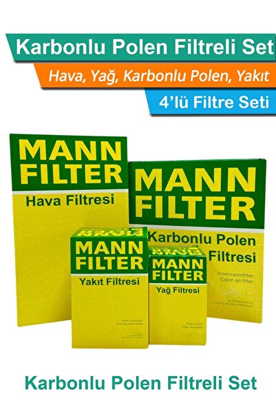 Mann-Filter Ford Fiesta 1.4 1.5 TDCI Dizel MANN Filtre Bakım Seti 2011-2017 Hava+Yağ+Yakıt+Karbonlu Polen