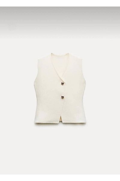 Liora Ecru Gold Women's Vest - Steel Knitted and Buttoned