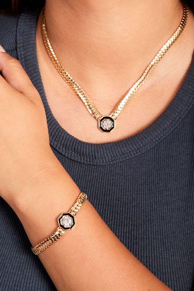 Elika Silver Serenay Model Gold Women's Necklace and Bracelet Set