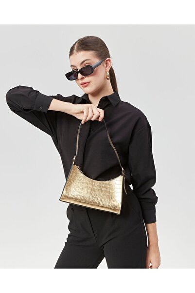 ÇANTA Torime Women - Baguette de culoare aurie, lungime reglabilă și imprimeu crocodil