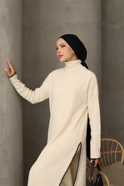 Neşeli Butik Nms020 - Women's Tunic and Trousers Set, Hijab Collar