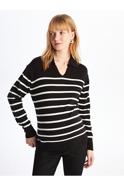 LC Waikiki LCW Umstands-Strickpullover – Polokragen, gestreift, lange Ärmel