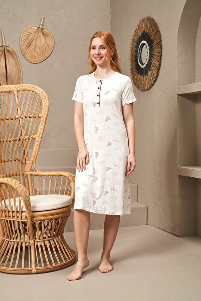 PJS 25146 Γυναικείο νυχτικό με στρογγυλή λαιμόκοψη με μοτίβο