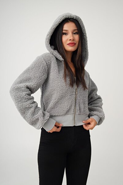 Hipo Trend Сірий светр-куртка - з капюшоном і застібкою-блискавкою спереду