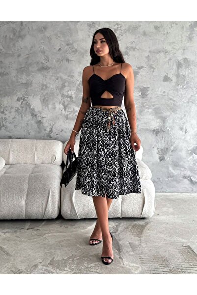 jöns since 1997 Fusta de damă din viscoză cu centură de paie - cu model de lungime intermediară și nasturi în față