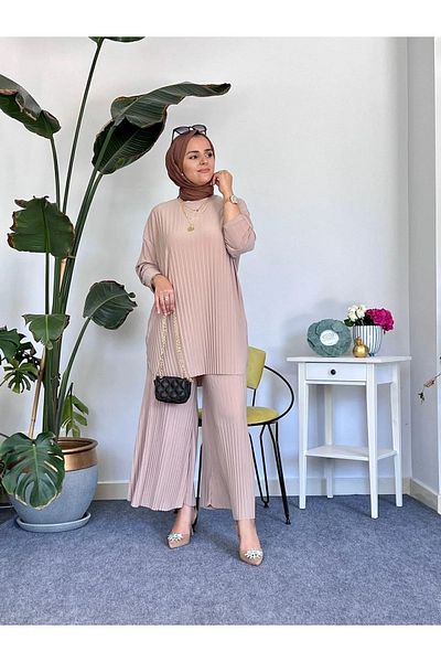 MÇmoda Set Wonderful Sandy - Pantaloni largi plisați și tunică