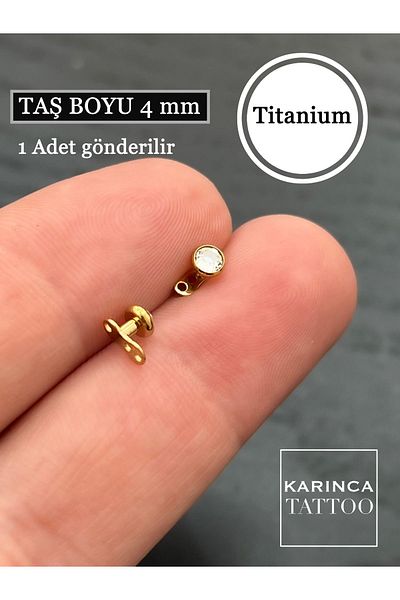 Karınca Piercing Gold Color Stoned Titanium Dermal Anchor Piercing