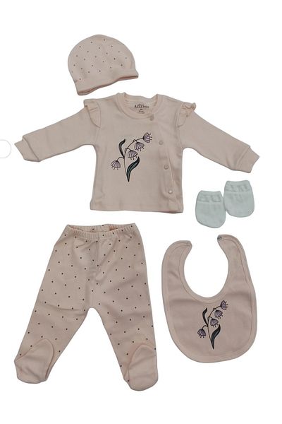 Aziz Bebe 5-Piece Floral Patterned Baby Bodysuit Set - for Hospital Exit