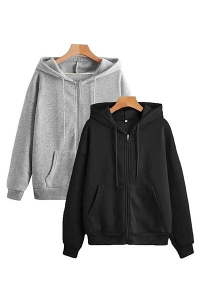 MOONBULL Black-Grey 2-Piece Zippered Seasonal Hooded Cardigan/Sweatshirt Set