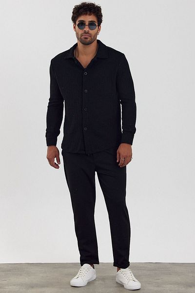 MADZEYMODA Мъжка черна плетена риза с шарки - Нов сезон Mz19716