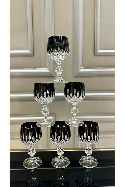 Bohemia Crystal Black Color Maskated Earring Model Handcrafted Coffee Side Water Glass