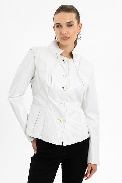 Deriderim Luila Perforated Lined White Genuine Leather Coat