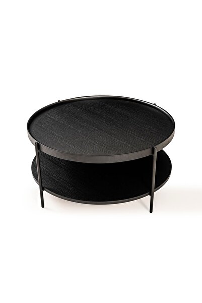 LAGOMA Harmonia Yuvarlak Orta Sehpa Ahşap Raf Metal Ayak - 80 cm
