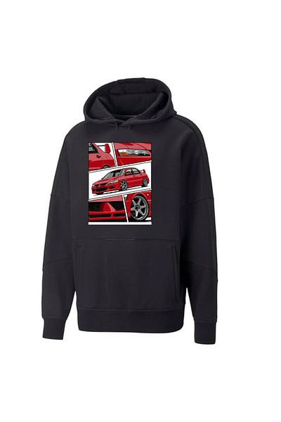 JDM Цветен суитшърт с качулка и щампа на кола