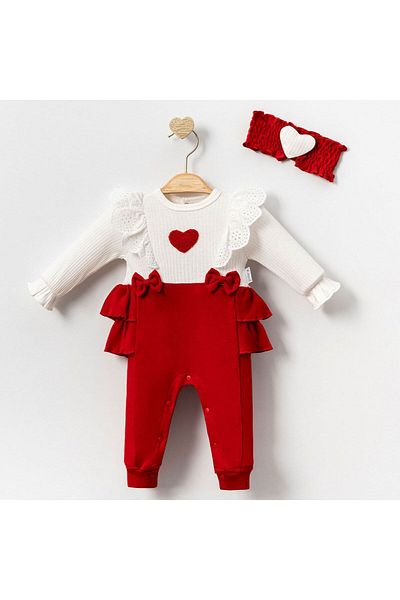 miniyou Cotton Newborn Jumpsuit for Baby Girl - with Flywheel and Bandana, my-1072mc