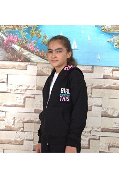 ALVİM KİDS Girl's Hooded and Zippered Ribbed Cardigan