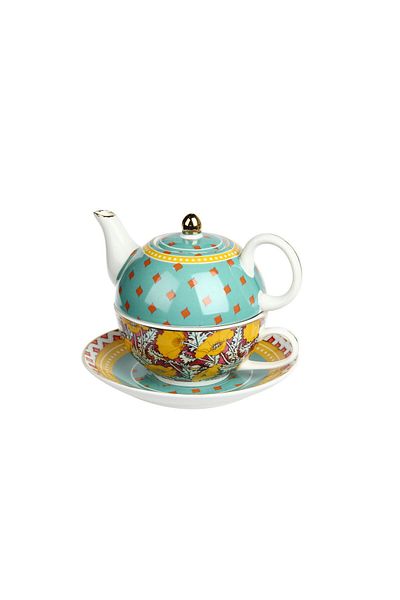 Lucky Art Eliana Bone China Patterned Porcelain Single Teapot & Cup Set