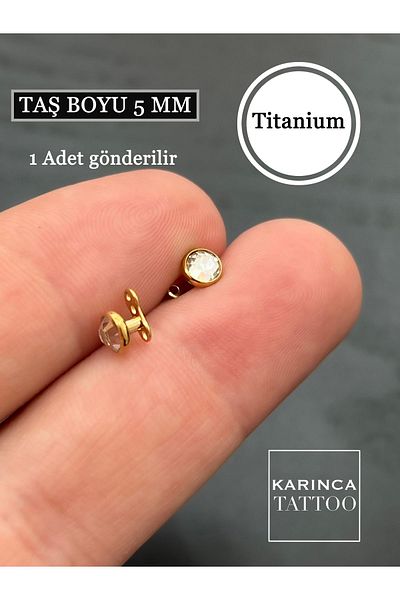 Karınca Piercing Gold Color Stoned Titanium Dermal Anchor Piercing