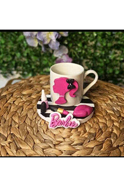 Home Barbie figürlü makyaj malzemeli Türk kahvesi fincanı hedıyelik