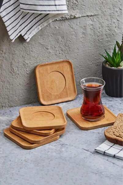 MİS KİTCHEN 6 قواعد أكواب شاي مربعة من الخيزران - موديل الكوب