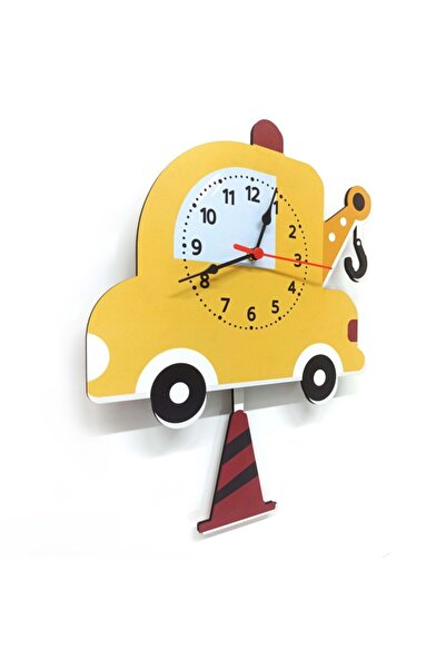CajuArt Wooden Car Kids Room Wall Clock with Swinging Pendulum
