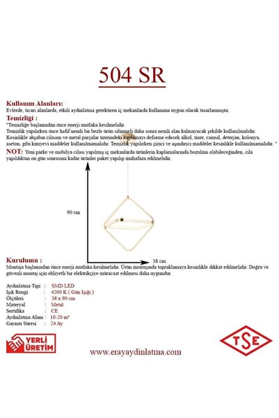 Eray Aydınlatma 504 Sarı Led Avize