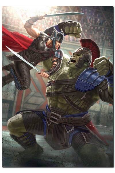 Cakatablo Ahşap Tablo Hulk Ve Thor Gladyatör Savaşı (35x50 Cm Boyut)