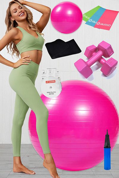 Jet 10 Pilates Ball Set Set, 3 Pilates Band Elastics, 1 Kg Dumbbell Slimming Belt Set Pink