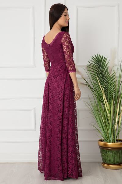 PULLIMM Довга мереживна сукня Kristy 38102 V з вирізом на шиї