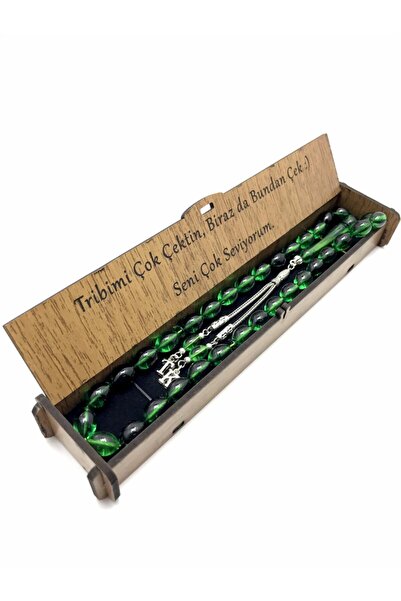 KANUNİ TESBİH Harf Püsküllü Söz Yazılı Özel Ahşap Kutulu Akrilik Tesbih