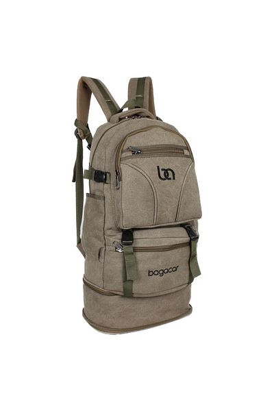 Bagacar 60 Lt Khaki Canvas Bellows Mountaineer Backpack with Laptop