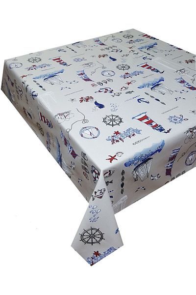 Ekselans Home Anchor Patterned Care Free Stain Resistant Duck Fabric Living Room - Kitchen Table Cloth
