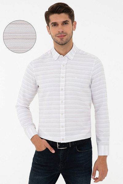 Pierre Cardin Μπεζ ανδρικό πουκάμισο G021GL004.000.1294468