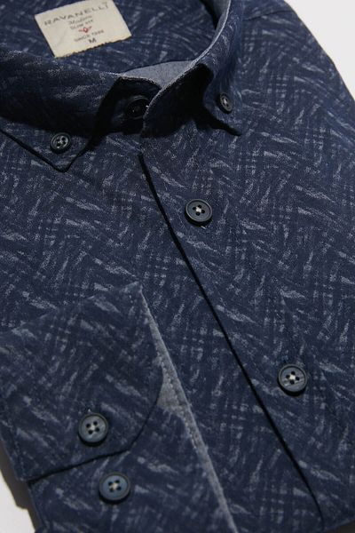 RAVANELLI Μακρυμάνικο πουκάμισο με εμπριμέ Navy Blue Slim Fit